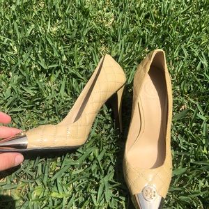 Tory Burch quilted cream heels